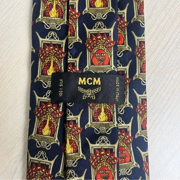 MCM Peacock Logo Print Necktie Silk Novelty Animal Designer - Picture 2 of 7